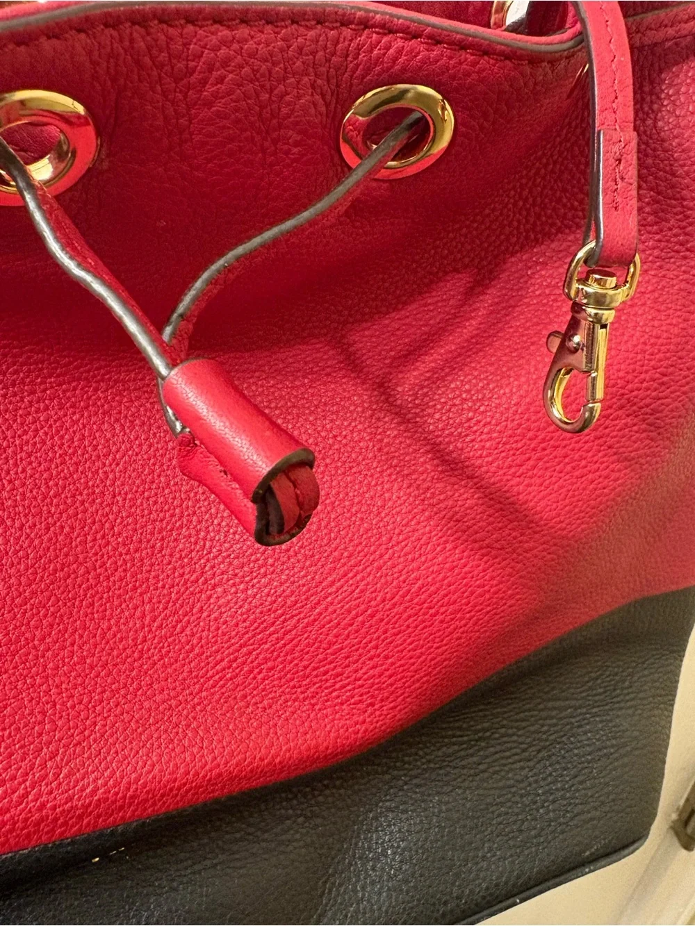Michael Kors Red and Black Leather Drawstring Shoulder Bag